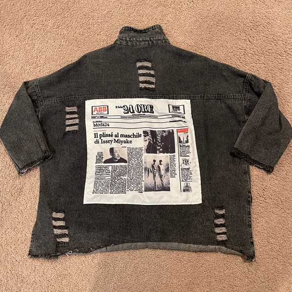 FBYDLL Drop Shoulder Ripped Denim Distresses  Jacket Retro Y2k - Picture 10 of 10